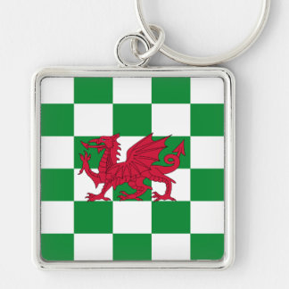 Red Celtic Dragon Flag Chequered Mystical Creature Keychain