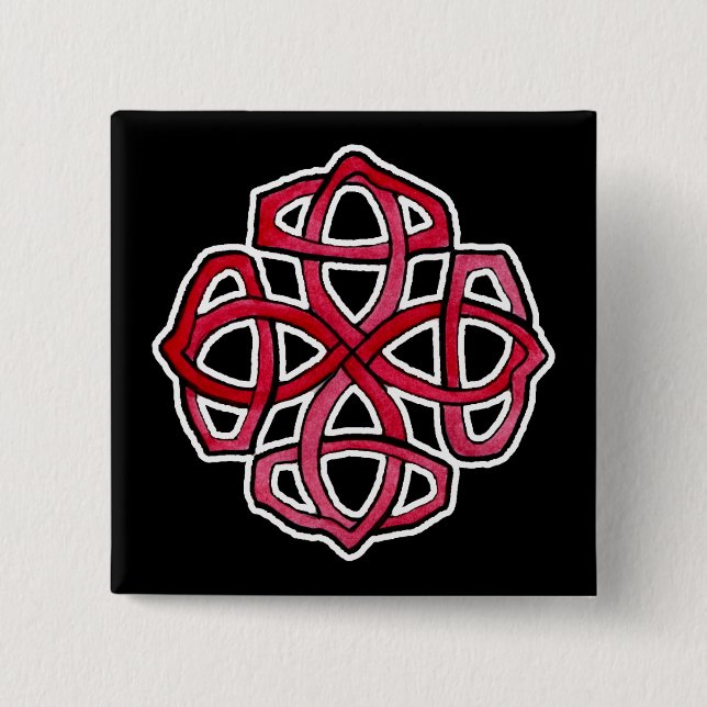 Red Celtic Knotwork Circle 2 Inch Square Button (Front)