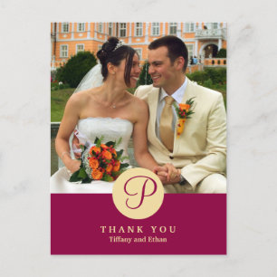 Red centre classic monogram photo thank you note postcard