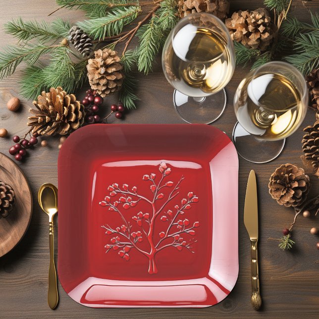 Red Ceramic Look Apple Tree Paper Plate (Creator Uploaded)