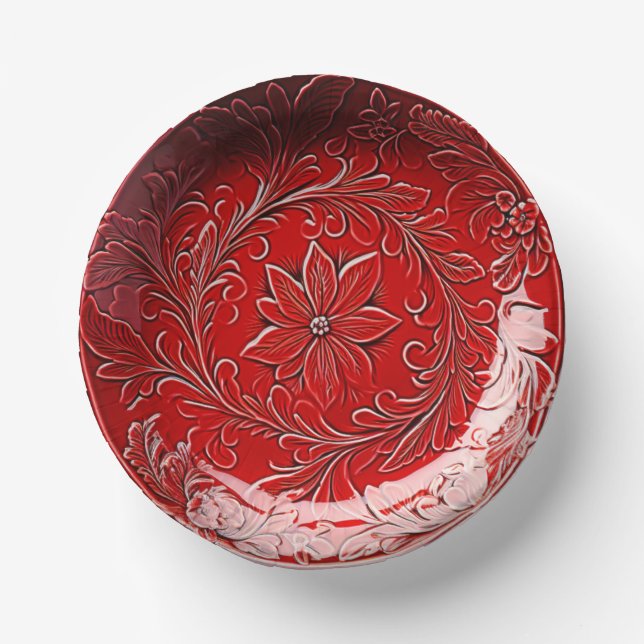 Red Ceramic Look Christmas Poinsettia  Paper Plate (Front)