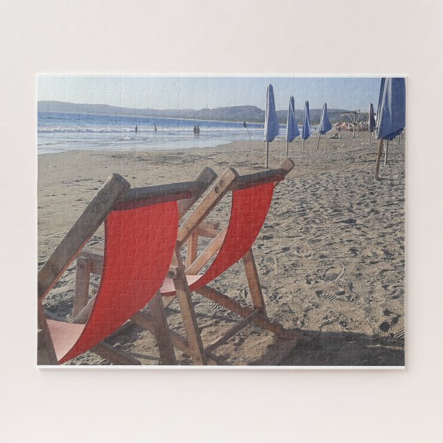 Red Chairs on Sandy Beach Jigsaw Puzzle (Horizontal)