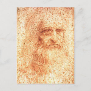 Red Chalk Leonardo da Vinci self-portrait postcard