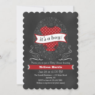 Red Chalkboard Boy Baby Shower Invite