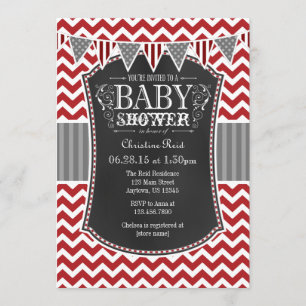 Red Chalkboard Chevron Baby shower Invitation