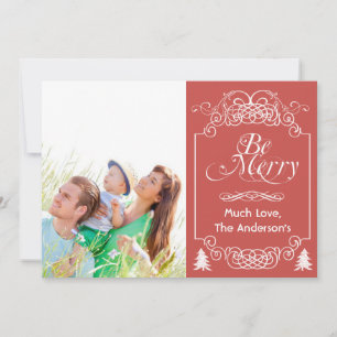 Red Chalkboard Typography Merry Christmas Photo Holiday Card