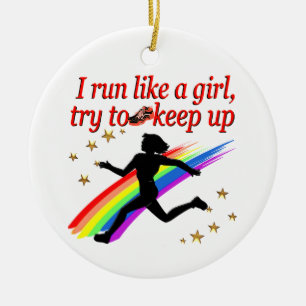RED CHAMPION GIRL TRACK AND FIELD DESIGN CERAMIC ORNAMENT