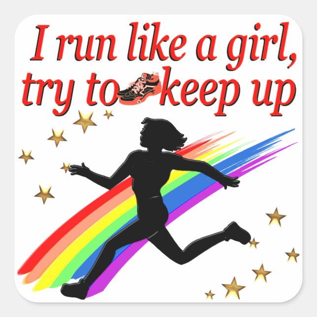 RED CHAMPION GIRL TRACK AND FIELD DESIGN SQUARE STICKER (Front)