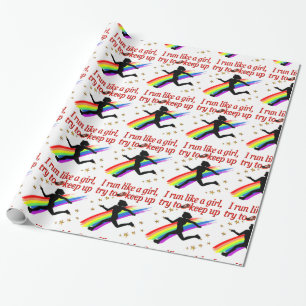 RED CHAMPION GIRL TRACK AND FIELD DESIGN WRAPPING PAPER