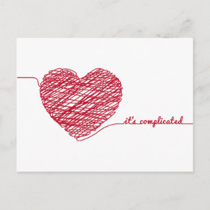 Red chaos heart with text,  it's complicated postcard