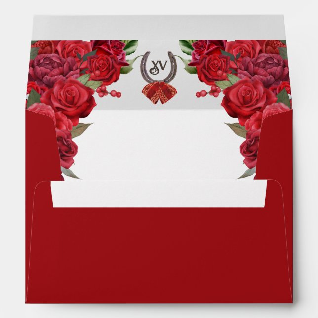 Red Charro Country Western Ranch Style Quinceañera Envelope (Back (Bottom))