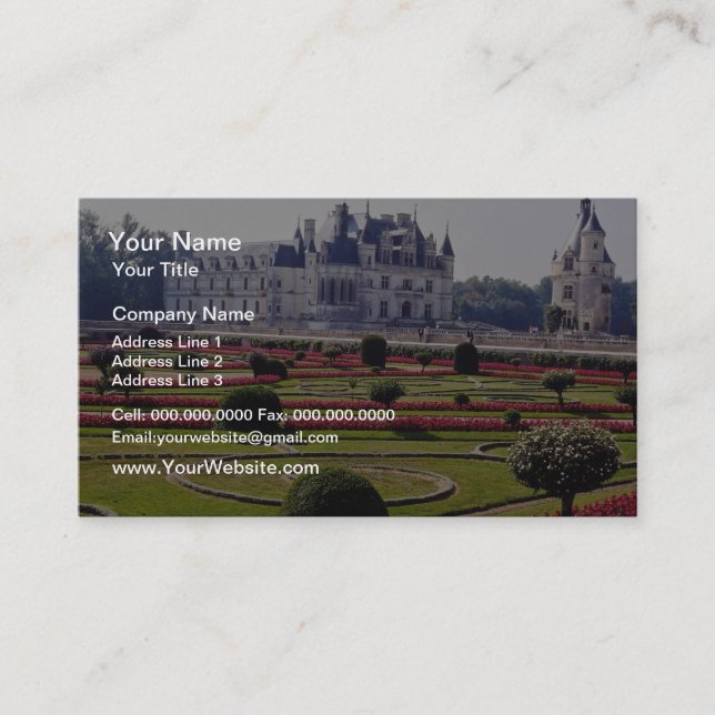 Red Chateau de Chenonceaux, France flowers Business Card (Front)