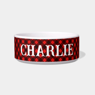 Red Check Dog Bowl