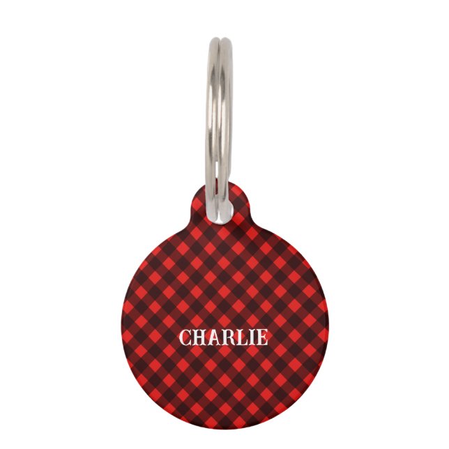 Red Check Dog Pet Tag (Front)