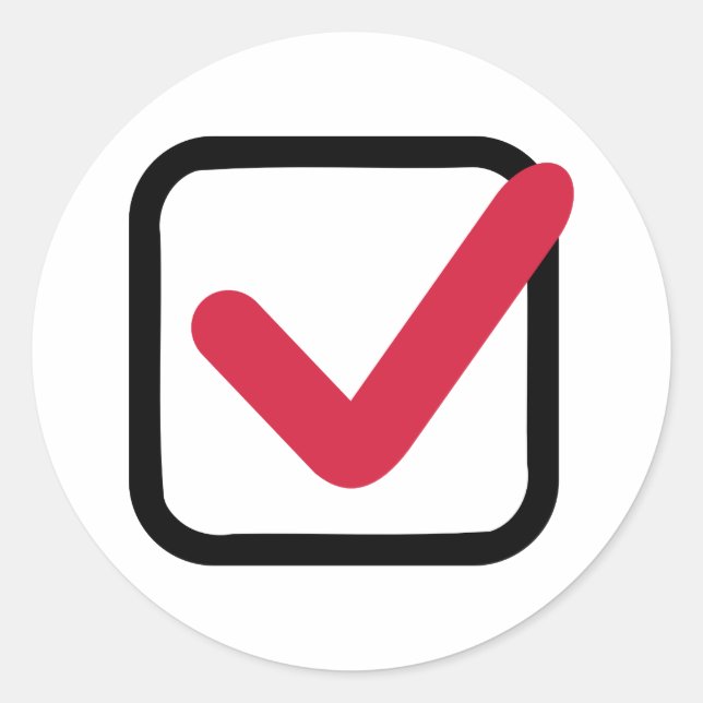 Red check mark classic round sticker (Front)