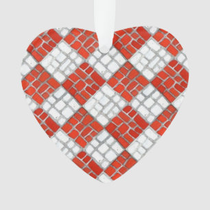 RED CHECK MOSAIC Acrylic Heart Ornament