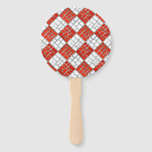 RED CHECK MOSAIC HAND FAN