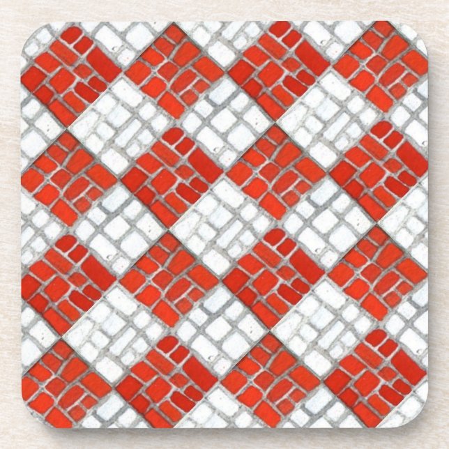 RED CHECK MOSAIC Hard Plastic Coasters (Front)