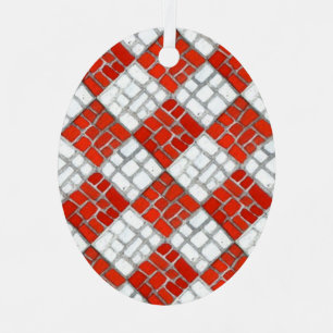 RED CHECK MOSAIC Metal Oval Ornament