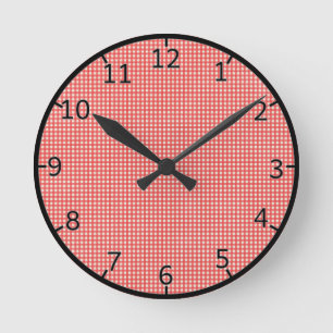 Red Check Pattern Round Clock