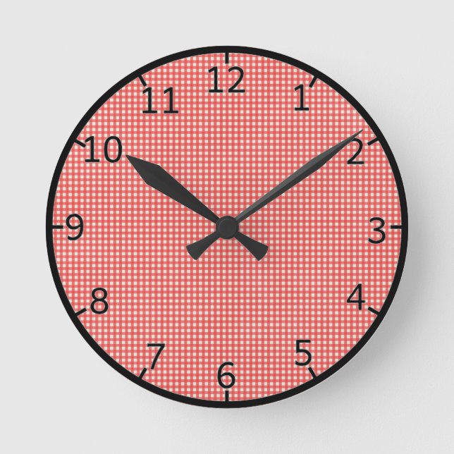 Red Check Pattern Round Clock (Front)