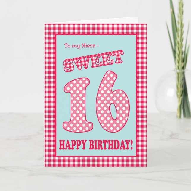 Red Check Polkas Sweet 16th Birthday for Niece Invitation (Front)