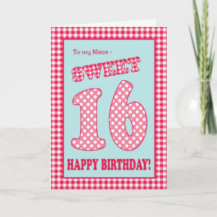 Red Check Polkas Sweet 16th Birthday for Niece Invitation
