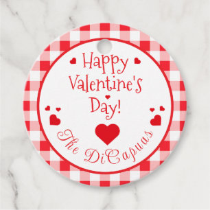 Red Check Red Hearts Valentine's Day Paper Favour Tags