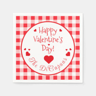 Red Check Red Hearts Valentine's Day Paper Napkin