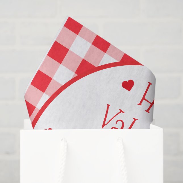Red Check Red Hearts Valentine's Day Tissue Paper (Gift Bag)