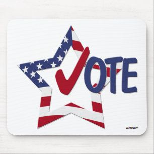 Red Check VOTE with US Flag Star Mouse Pad