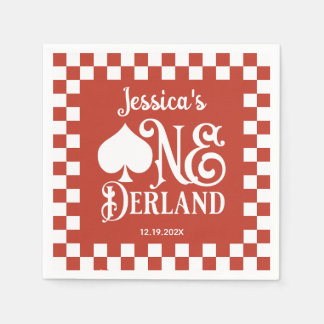 Red Checkered Alice in ONEderland 1st Birthday Napkin