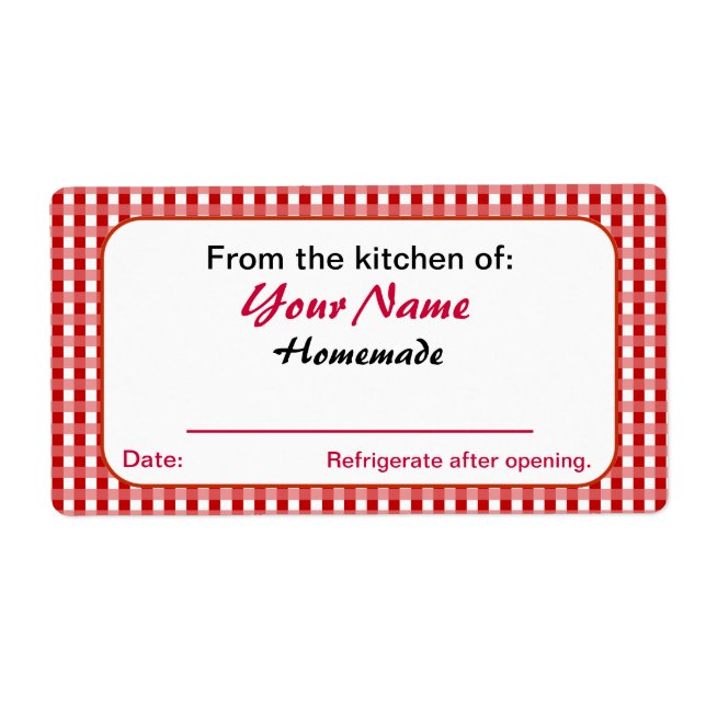 Red Checks Personalized Pickle Canning Jar Labels (Front)