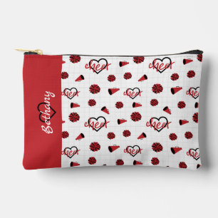 Red Cheer Hearts, Pom Poms, Megaphone Pattern Accessory Pouch