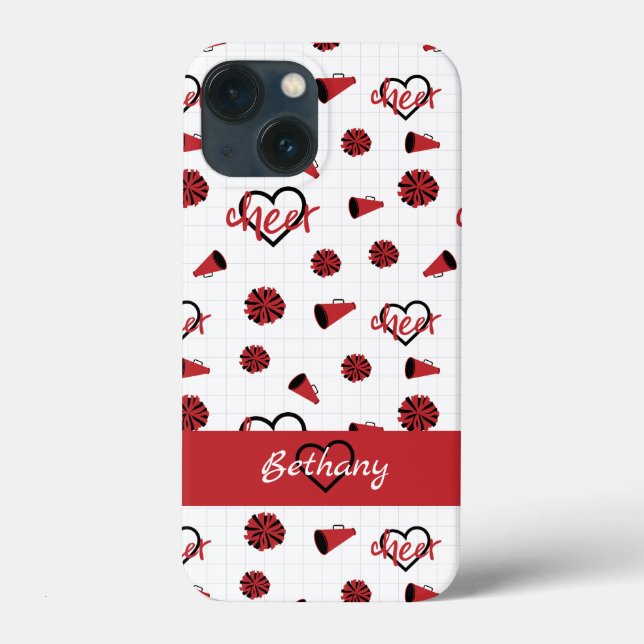 Red Cheer Hearts, Pom Poms, Megaphone Pattern Case-Mate iPhone Case (Back)