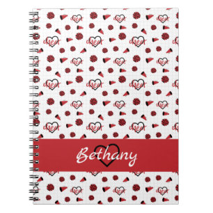 Red Cheer Hearts, Pom Poms, Megaphone Pattern Notebook
