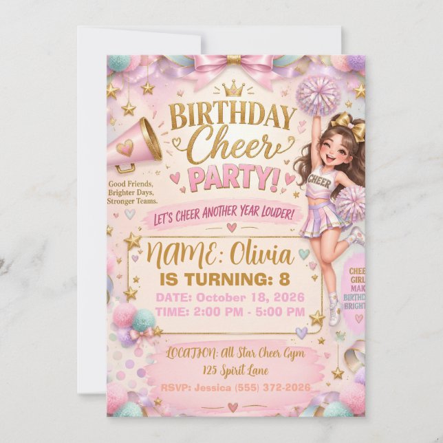 Red Cheerleader Birthday Invitation (Front)
