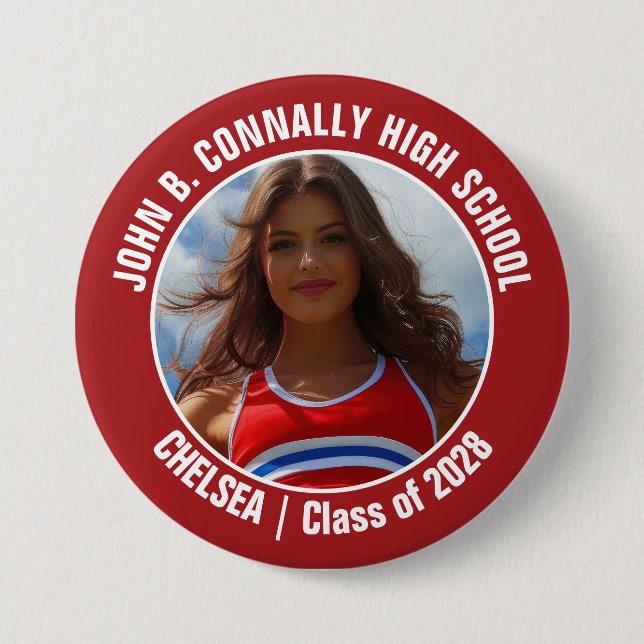 Red Cheerleader Photo High School Spirit 3 Inch Round Button (Front)