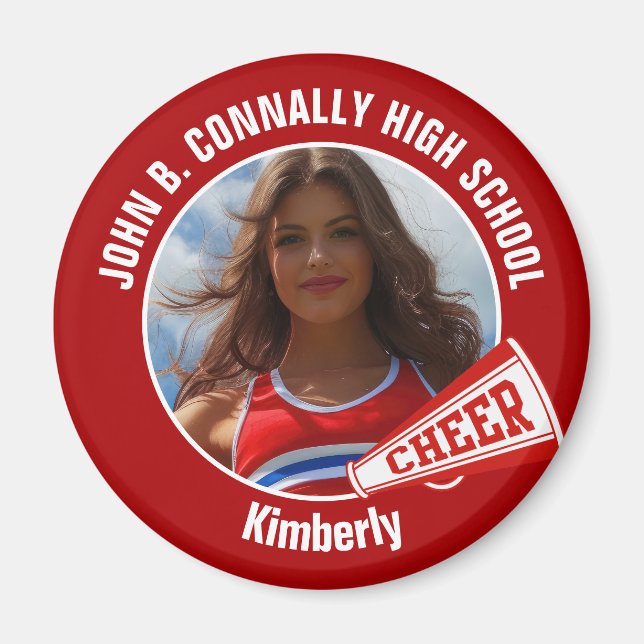 Red Cheerleader Photo High School Spirit Cheer Magnet (Front)