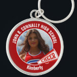 Red Cheerleader Photo High School Spirit Keychain<br><div class="desc">This cool customized high school cheerleader photo gift features white typography of your team and player name on a red keychain with a cheer megaphone. Personalize with your student's photograph and class year as a proud cheerleading parent. A great gift for a mom or dad.</div>