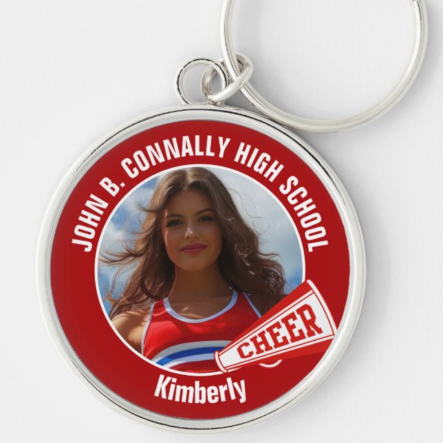 Red Cheerleader Photo High School Spirit Keychain (Front)