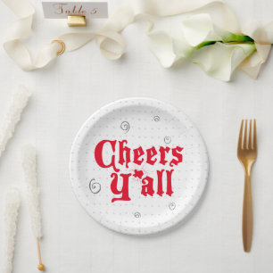 Red Cheers Y'all Paper Plate