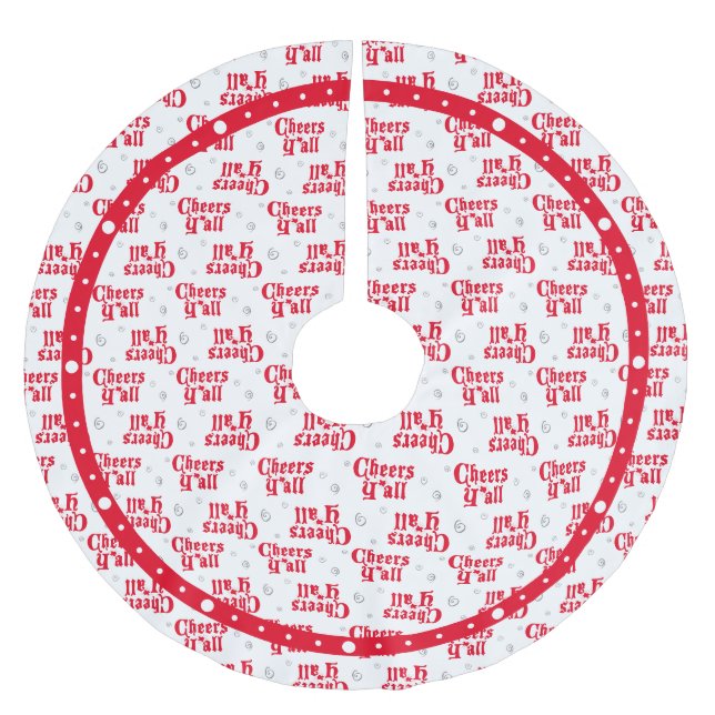 Red Cheers Y'all Patterned Brushed Polyester Tree Skirt (Front)