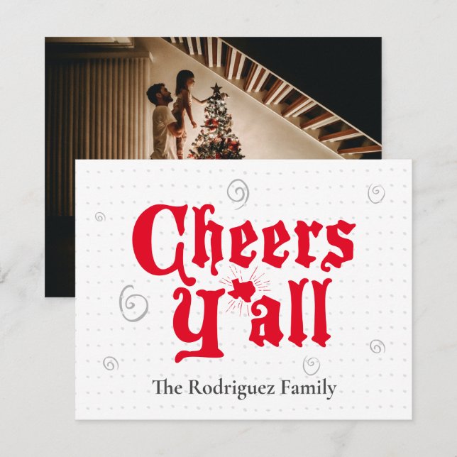Red Cheers Y'all Photo Holiday Card (Front/Back)