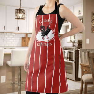 Red Chef's Kitchen Rooster Striped Apron