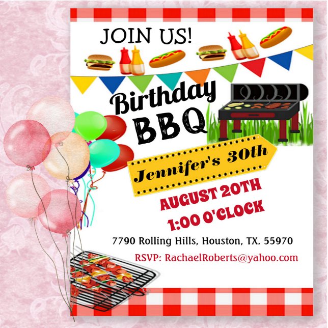 Red Chequered BBQ Birthday  Invitation (Creator Uploaded)