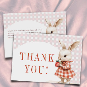 Red Chequered Berry Sweet Bunny Baby Shower Flat Thank You Card