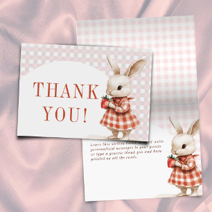 Red Chequered Berry Sweet Bunny Baby Shower Thank You Card