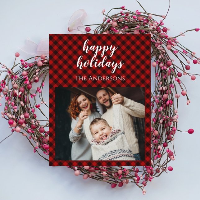 Red chequered Christmas family celebration card (Creator Uploaded)