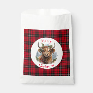 Red Chequered Christmas Highlander Cow Favour Bag